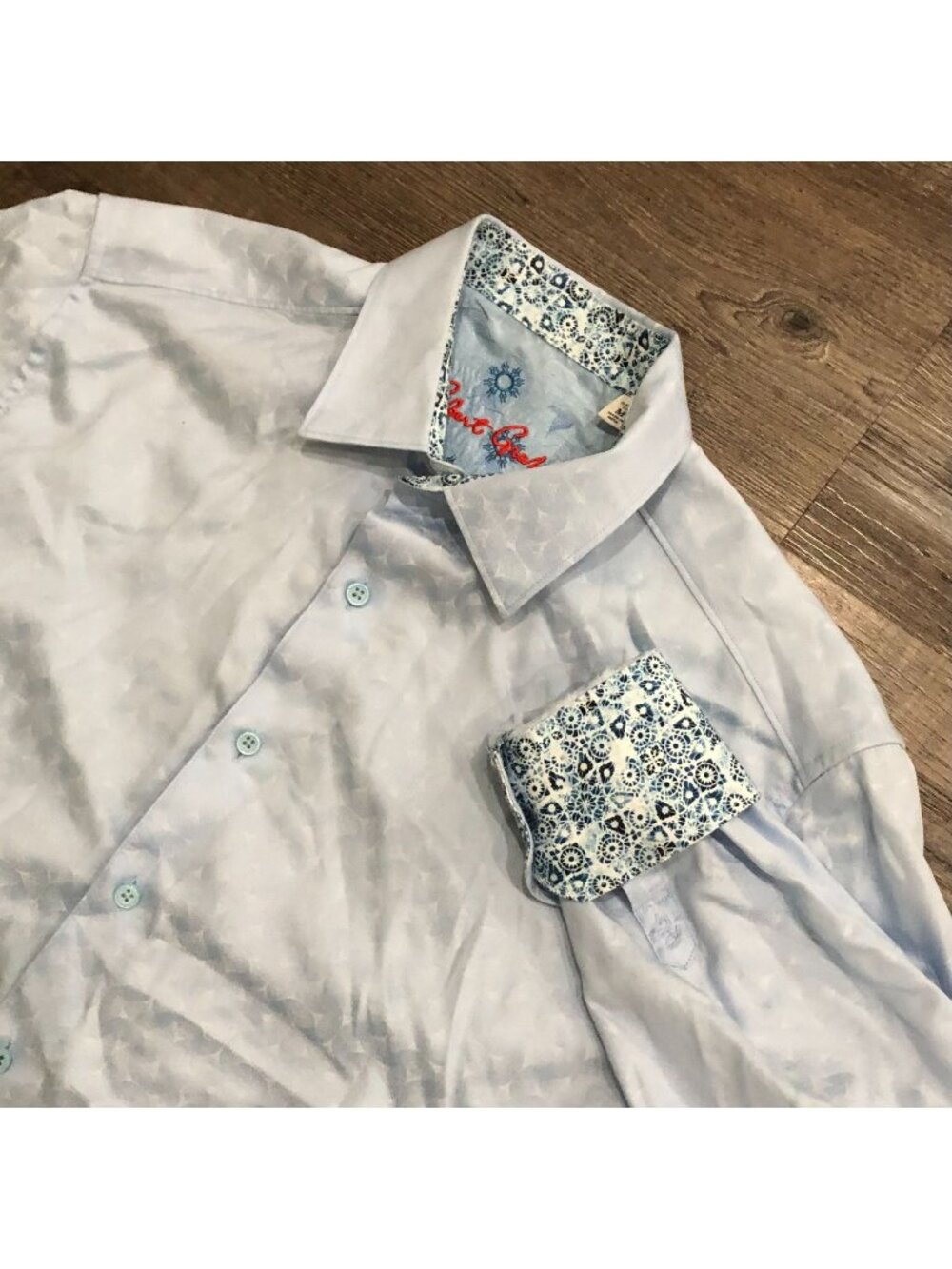 Robert Graham Mens Medium Blue Button Up Shirt with Jacquard Pattern Turn Cuffs